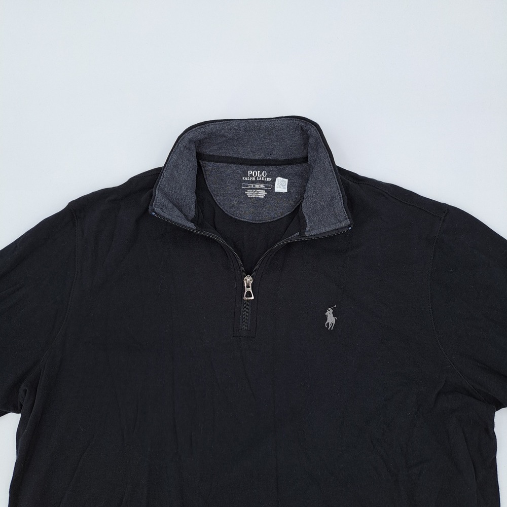 Polo Ralph Lauren 1/4 Zip Pullover Mens Large Cotton Viscose Black Solid Logo - Picture 3 of 9